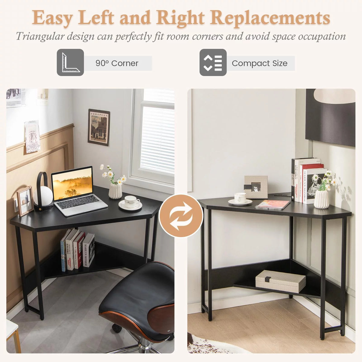 Black Corner Desk with Power Outlet F59974