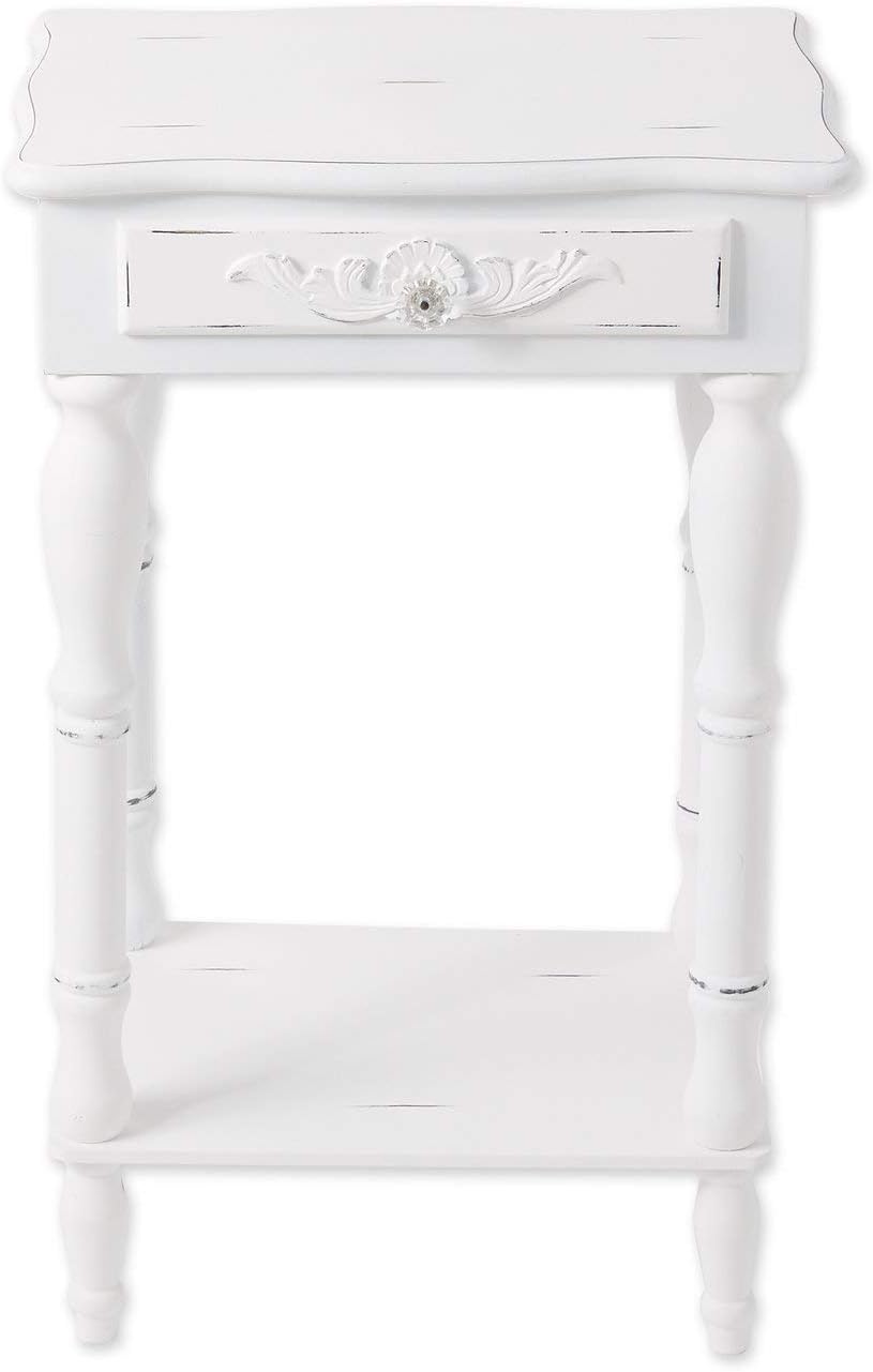 White Carved Wood Nightstand J930
