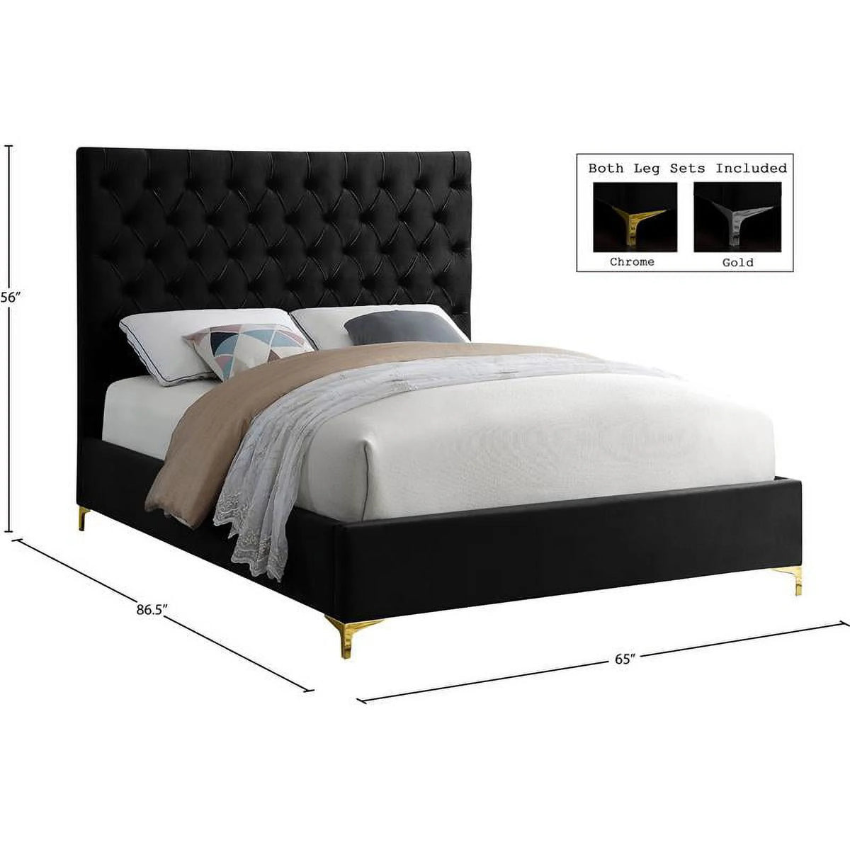 Black Velvet Tufted Queen Bed O5453