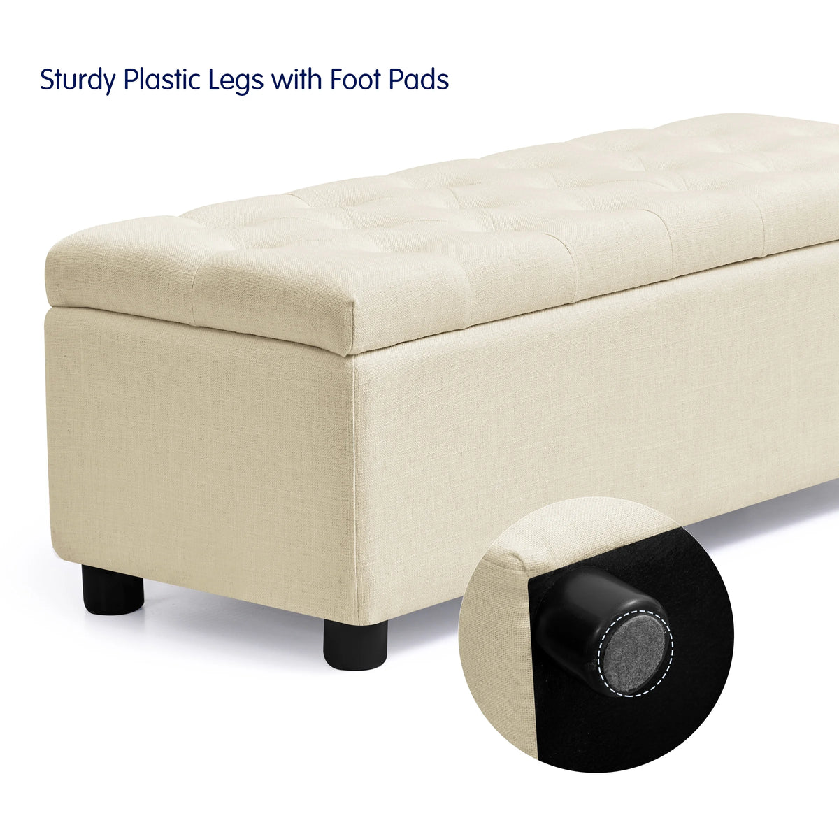 Beige Linen Fabric Storage Ottoman Bench W65327