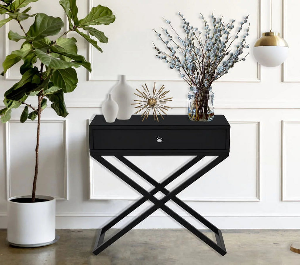 Black Wooden Nightstand with Drawer H527597