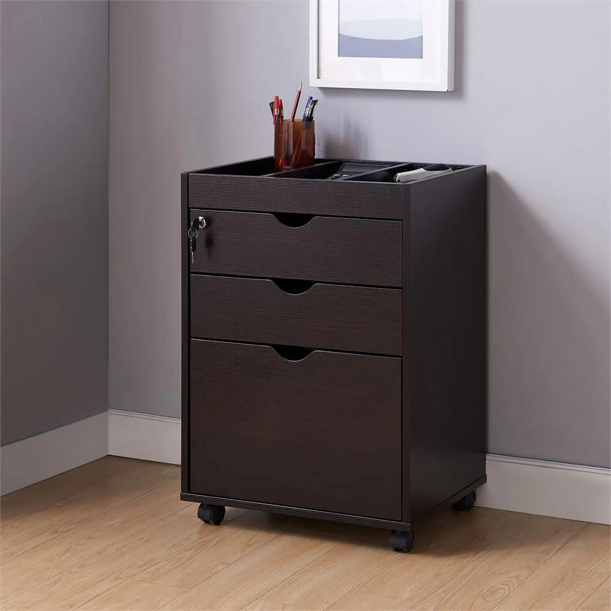Cappuccino 3-Drawer Wood File Cabinet M655483