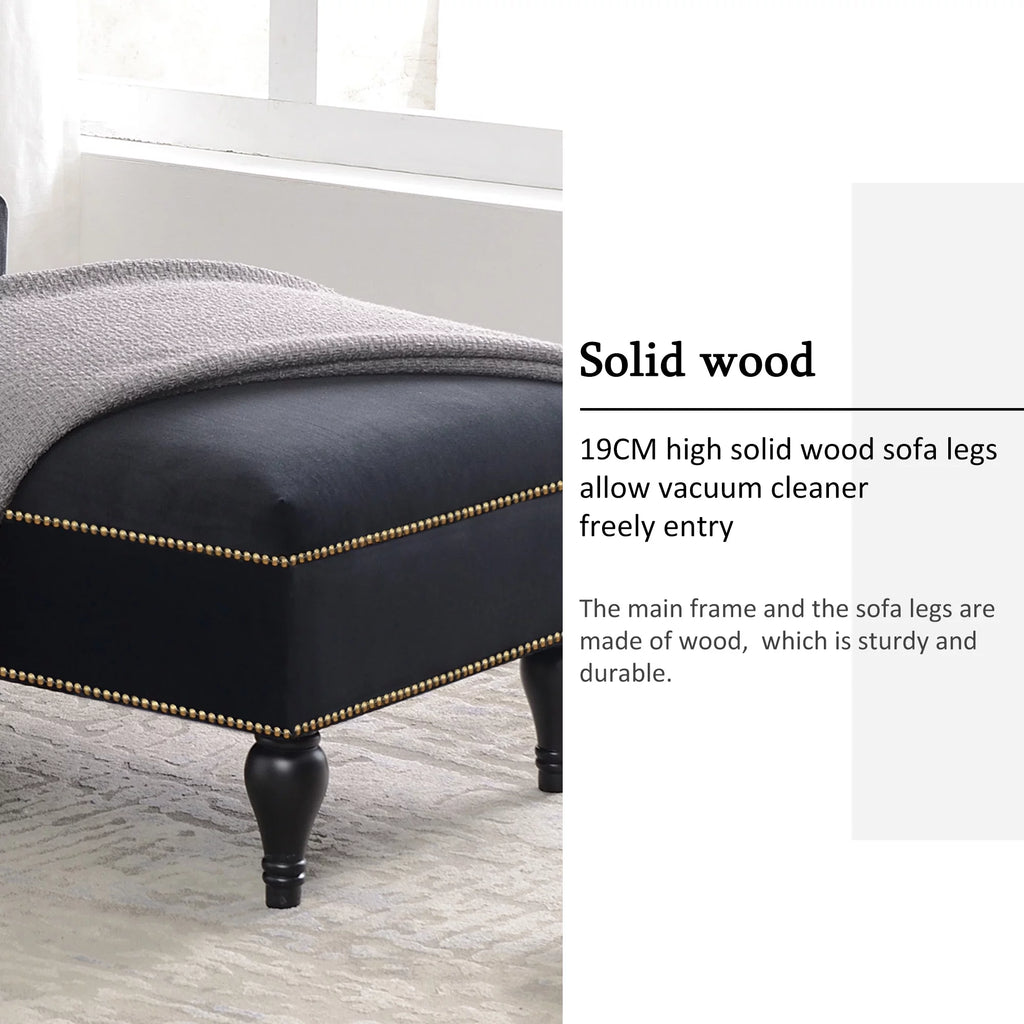 Black Velvet Button Tufted Chaise Lounge A565