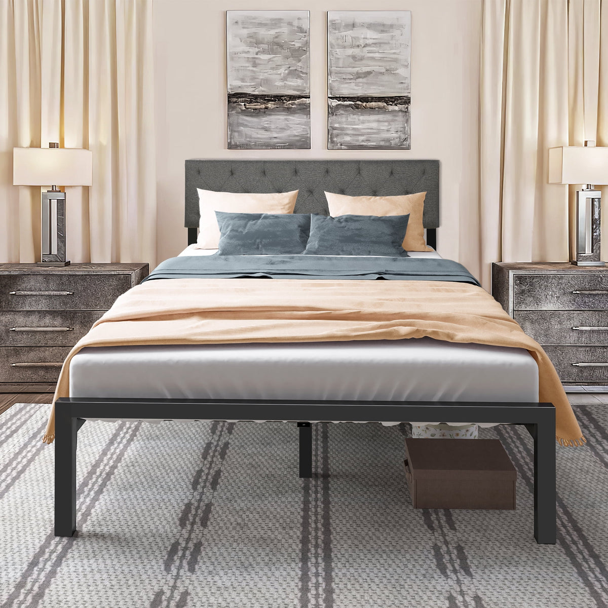 Full Size Upholstered Platform Bed with Adjustable Headboard X6527