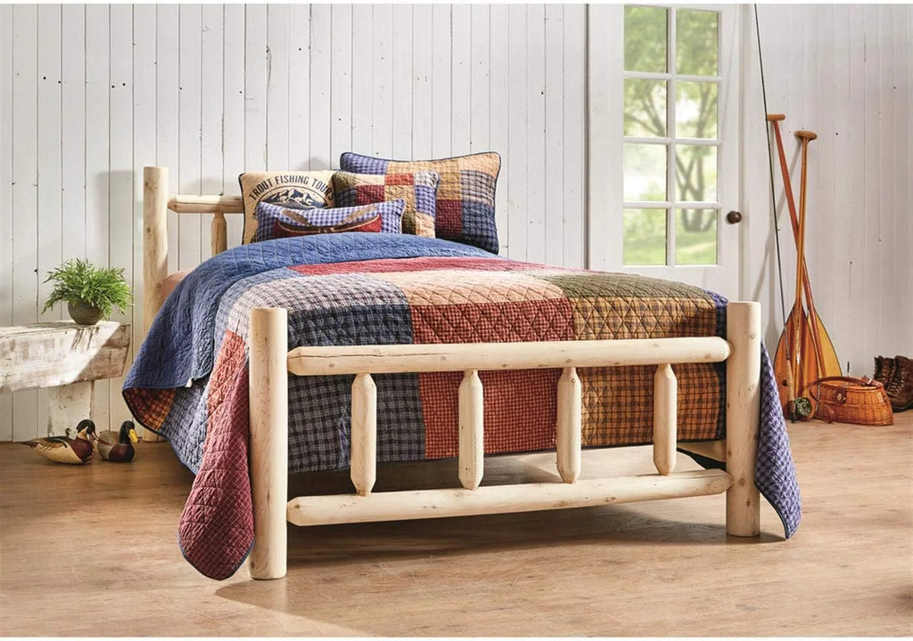 Rustic Natural Unfinished Wooden Queen Bed with Headboard and Footboard U98149