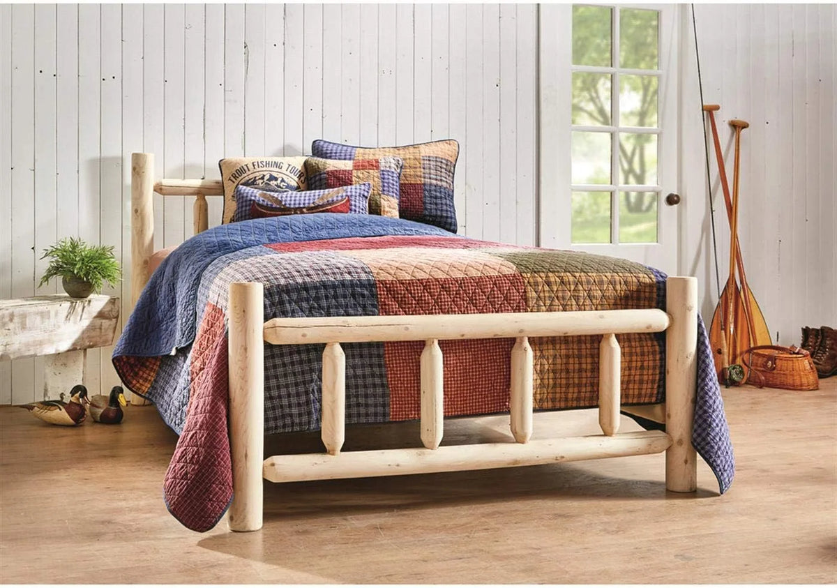 Rustic Natural Unfinished Wooden Queen Bed with Headboard and Footboard U98149