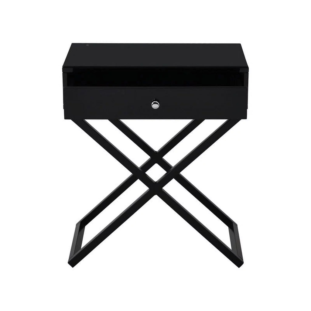 Black Wooden Nightstand with Drawer H527597