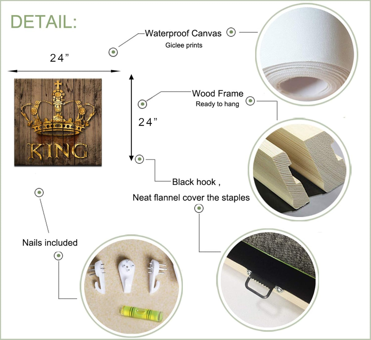 Rustic Golden King and Queen Crown Canvas Wall Art Framed 24x24inch G395551