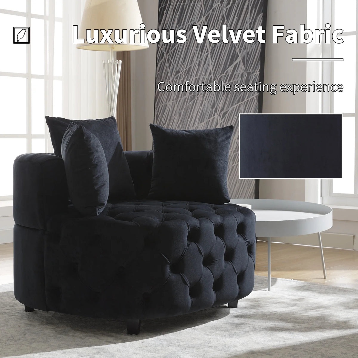 Black Velvet Tufted Round Accent Chair M39230