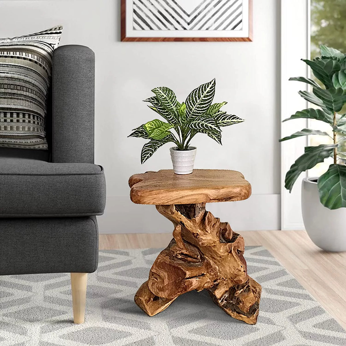 Solid Cedar Wood Tree Stump End Table P65778