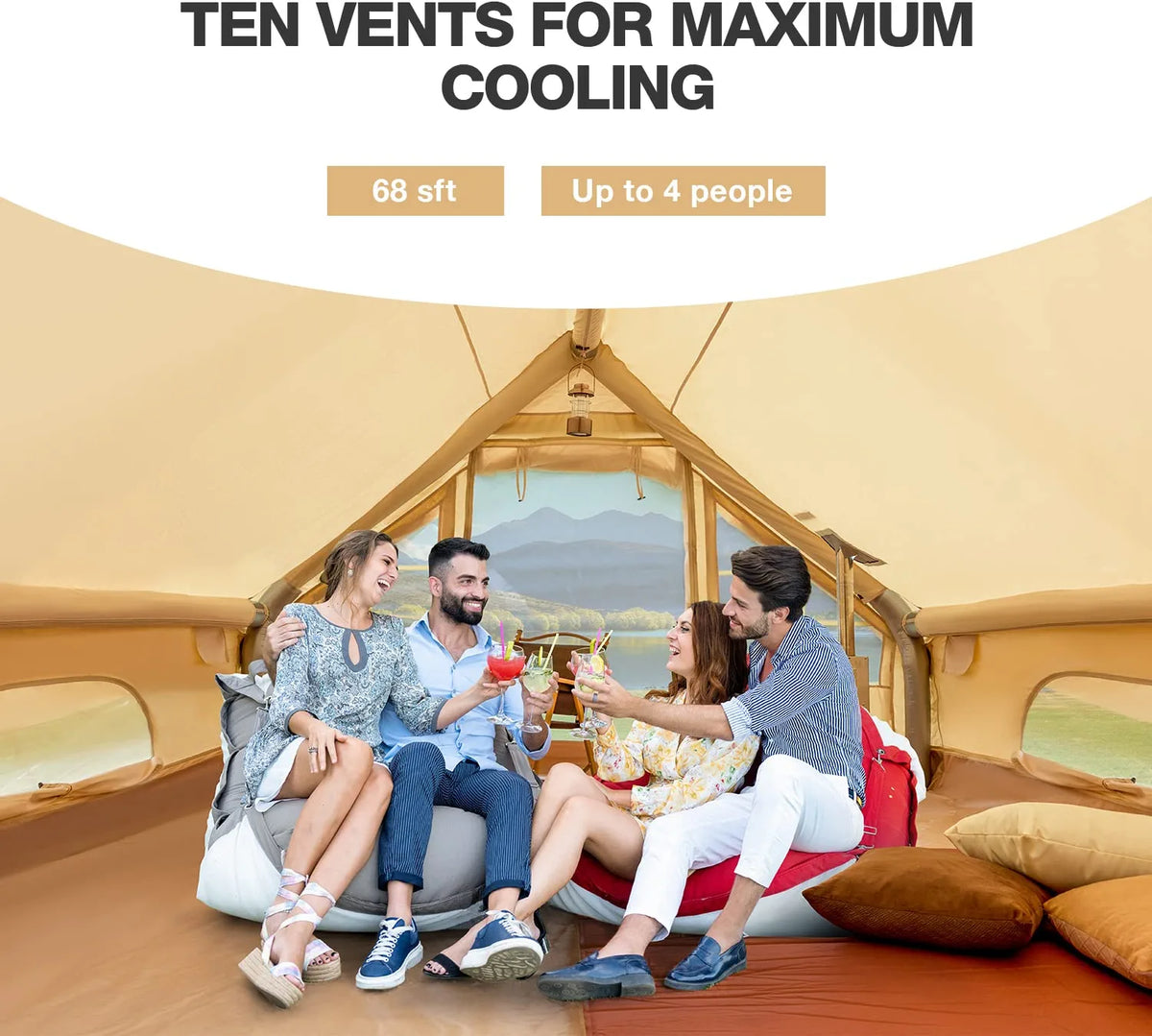 Inflatable Camping Tent with Pump, 4-6 Person Waterproof Cotton Tent I796627