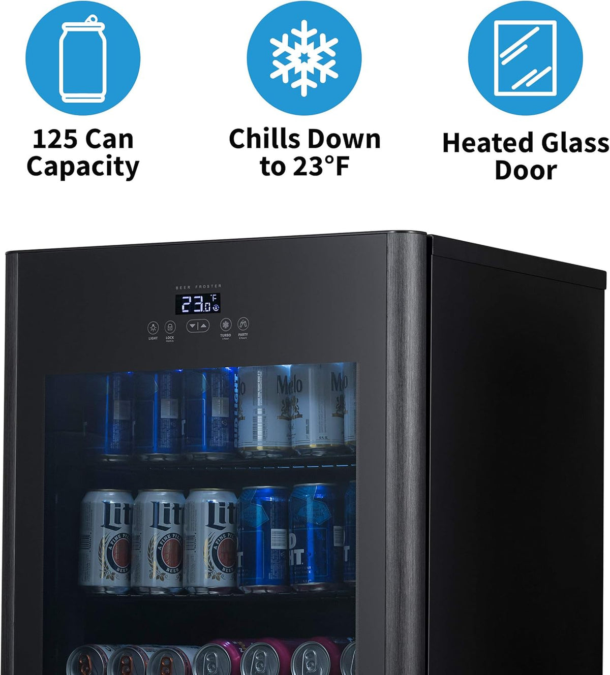 125 Can Capacity Black Freestanding Beer Refrigerator and Cooler with Glass Door R256366