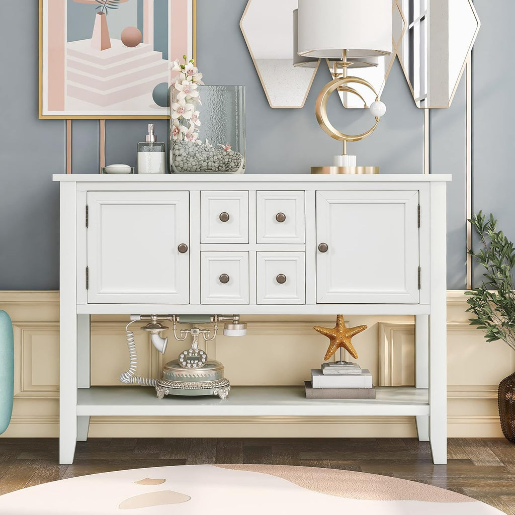 Solid Wood Console Table 3 Drawers 2 Cabinet 1 Shelf P558407