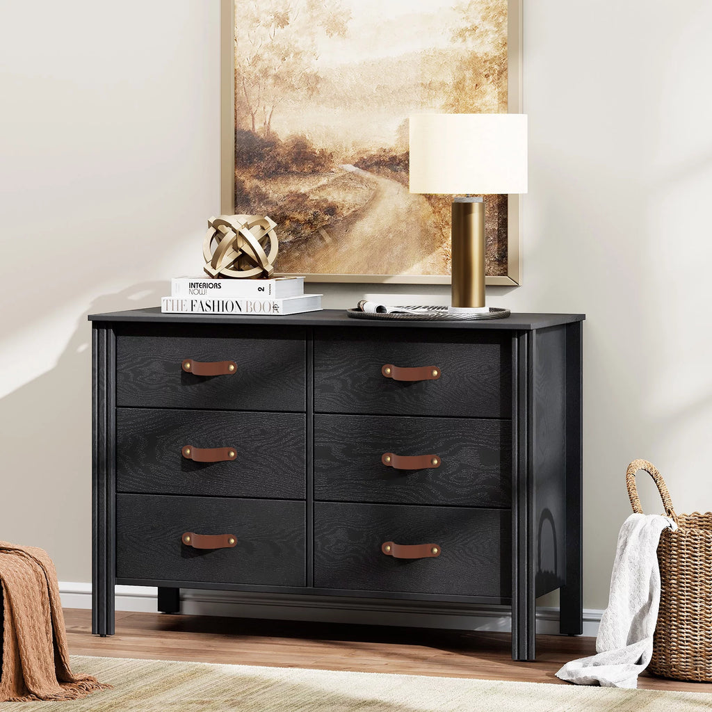 Black 6 Drawer Wood Dresser G47009