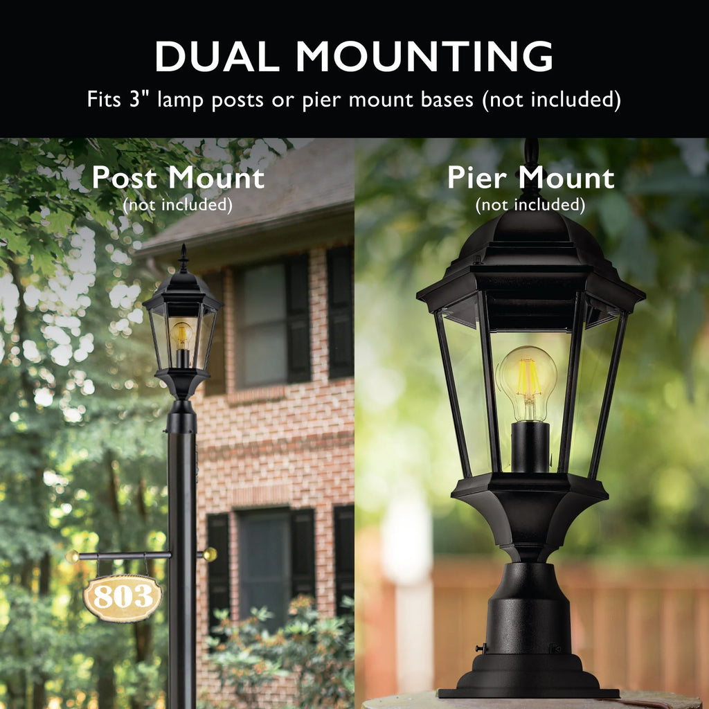 Textured Black Outdoor Post Top Light with Clear Glass V968