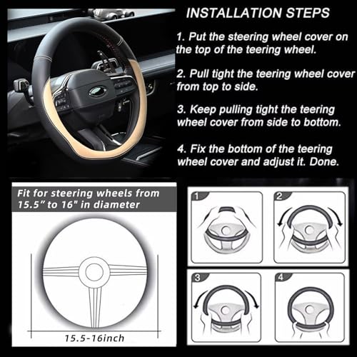 Microfiber Leather Steering Wheel Cover 15 inch Black K562
