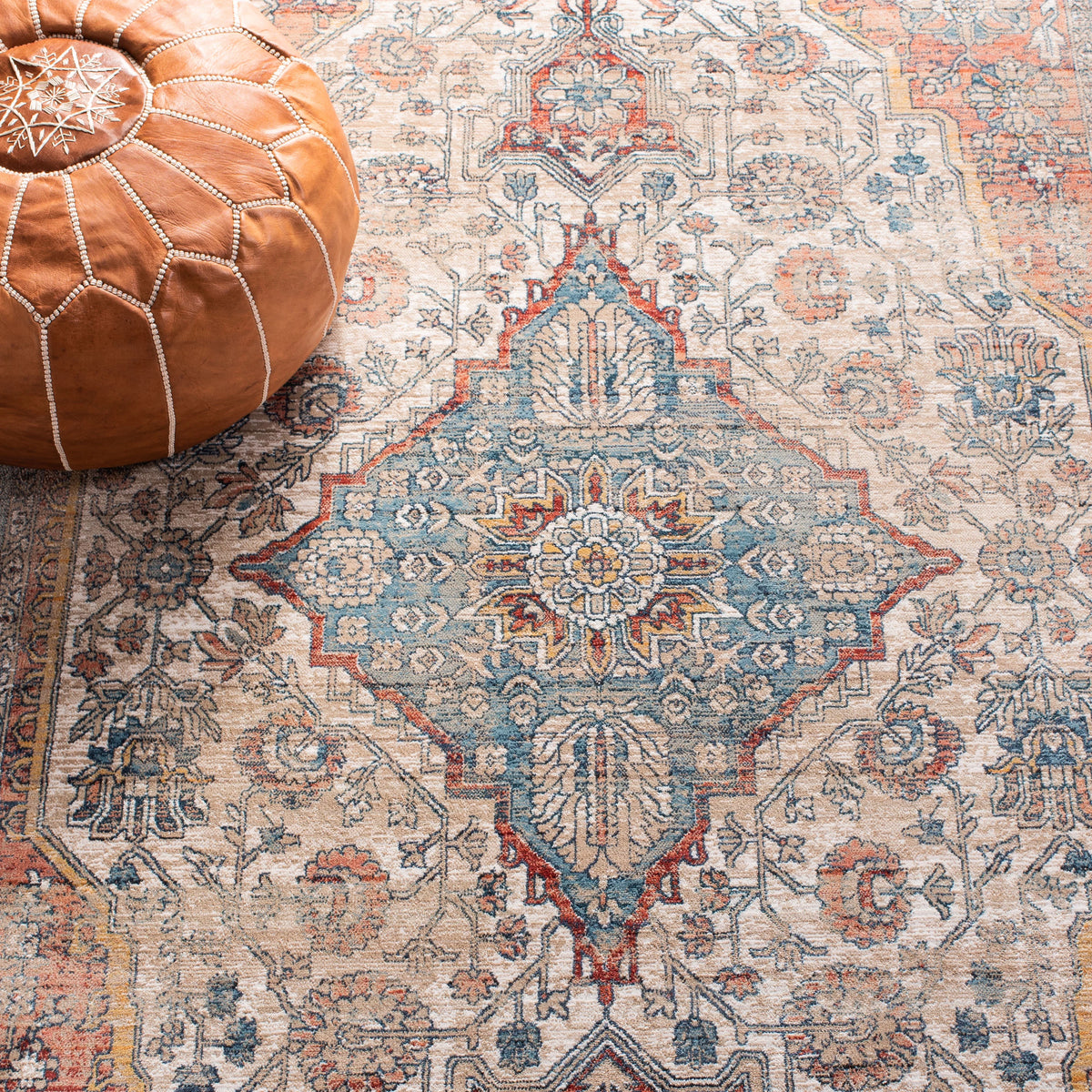 Navy Ivory Floral Bordered Area Rug 6' x 9' K39809