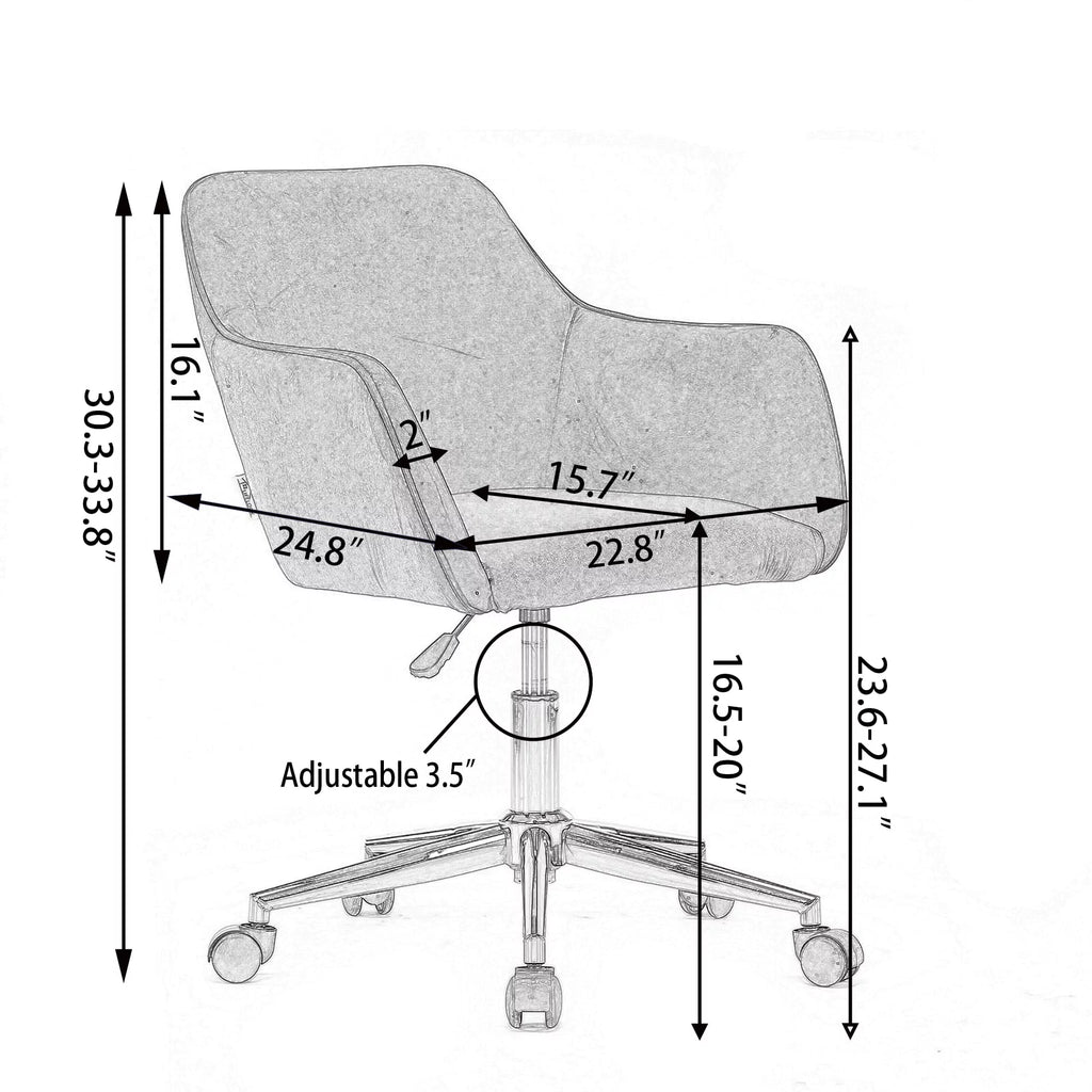 Yellow Velvet Adjustable Height Office Chair with Gold Metal Legs and Wheels C7027