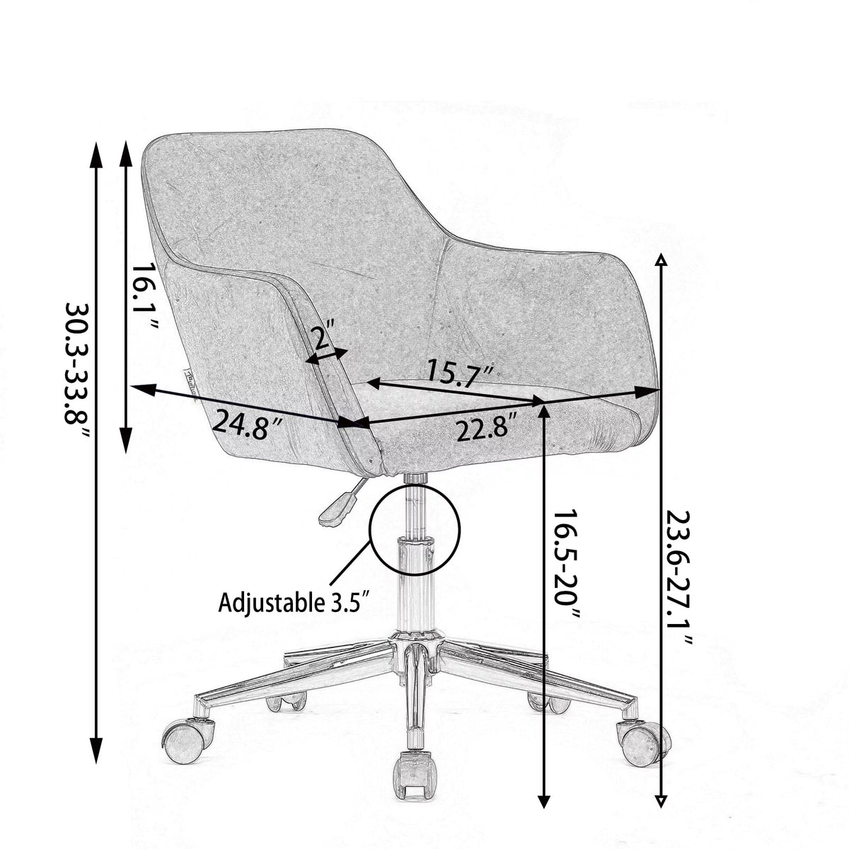 Yellow Velvet Adjustable Height Office Chair with Gold Metal Legs and Wheels C7027