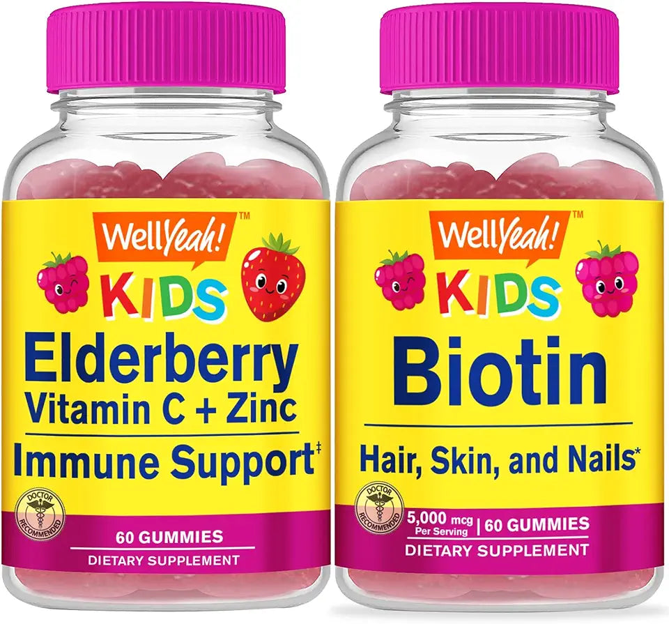 Elderberry Vitamin C Zinc Biotin Kids Gummies Bundle Gluten Free Chewable M5836