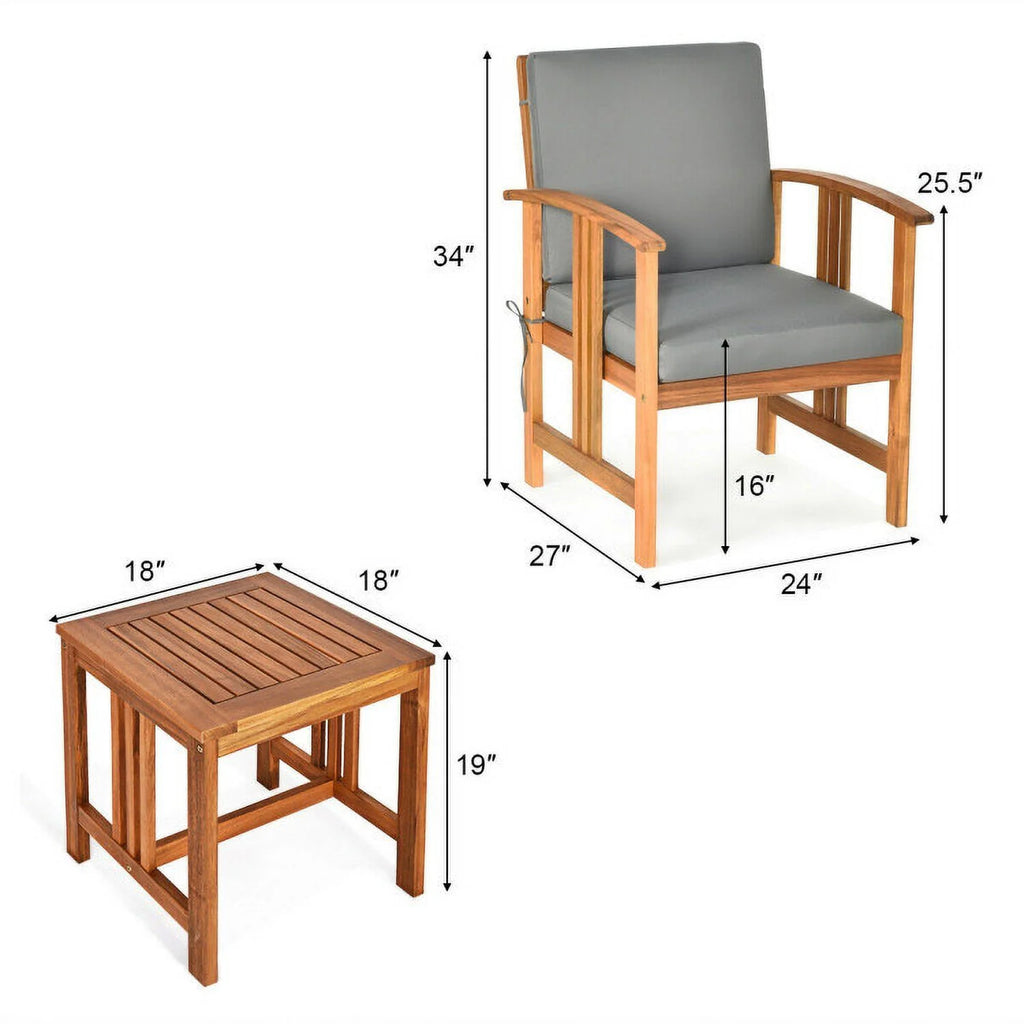 Acacia Wood 3-Piece Patio Sofa Set Q463