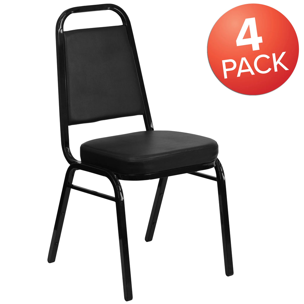 4 Pack Black Vinyl Stacking Banquet Chair Q4356