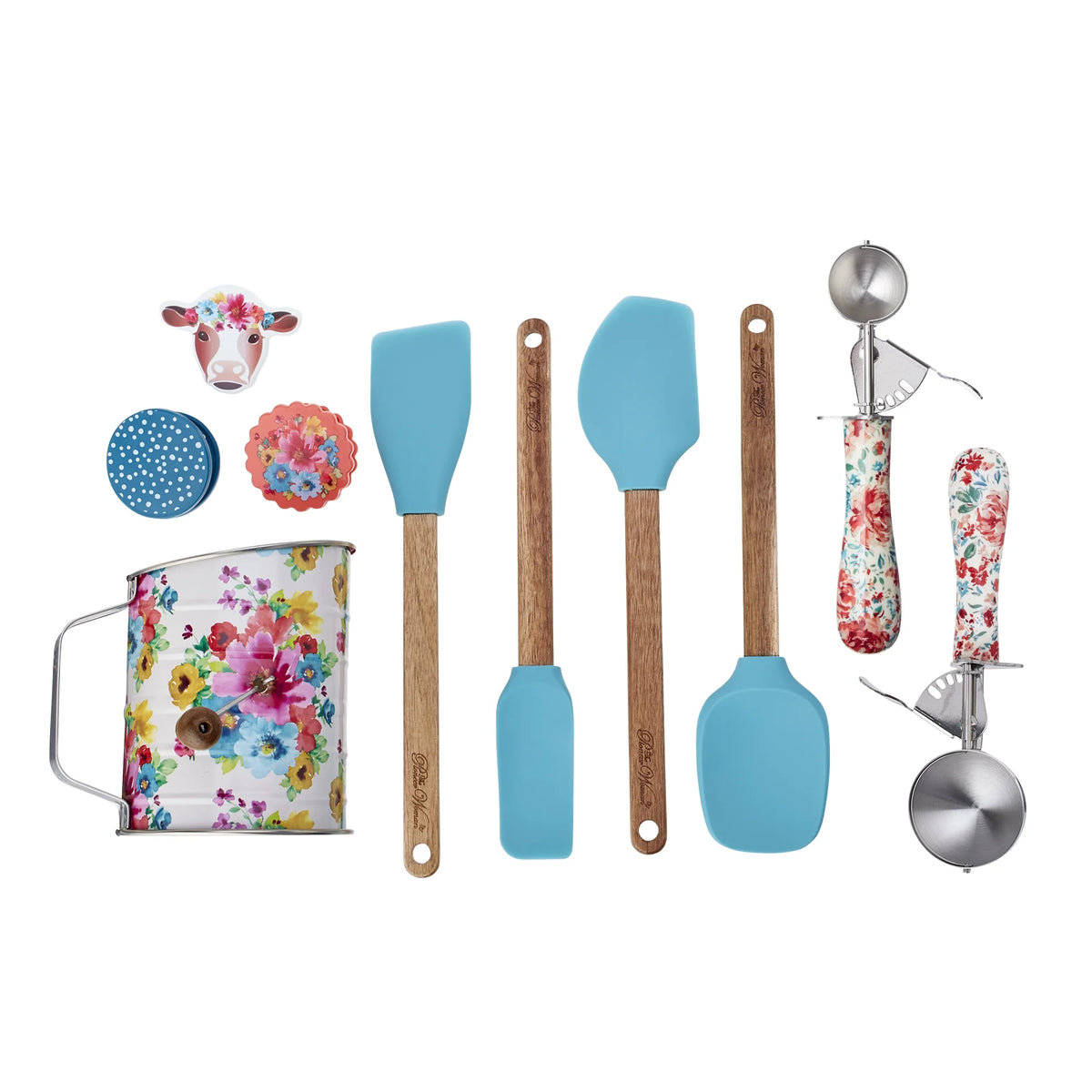 10-Piece Baking Tools Set with Sifter, Scoops, Spatulas, and Clips, Red P56447
