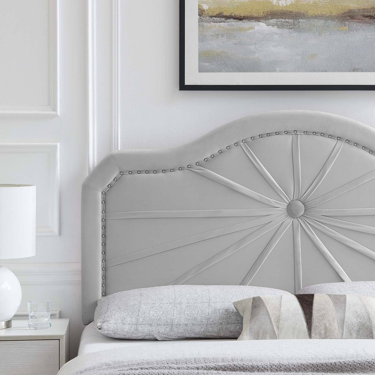 Light Gray Pleated Performance Velvet Full/Queen Headboard T939456