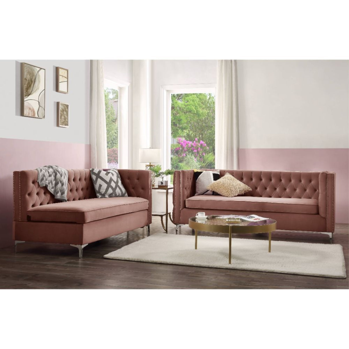 Coral Velvet Sectional Sofa E8548