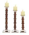 Wood and Aluminum Pillar Candle Holders (Set of 3) X342
