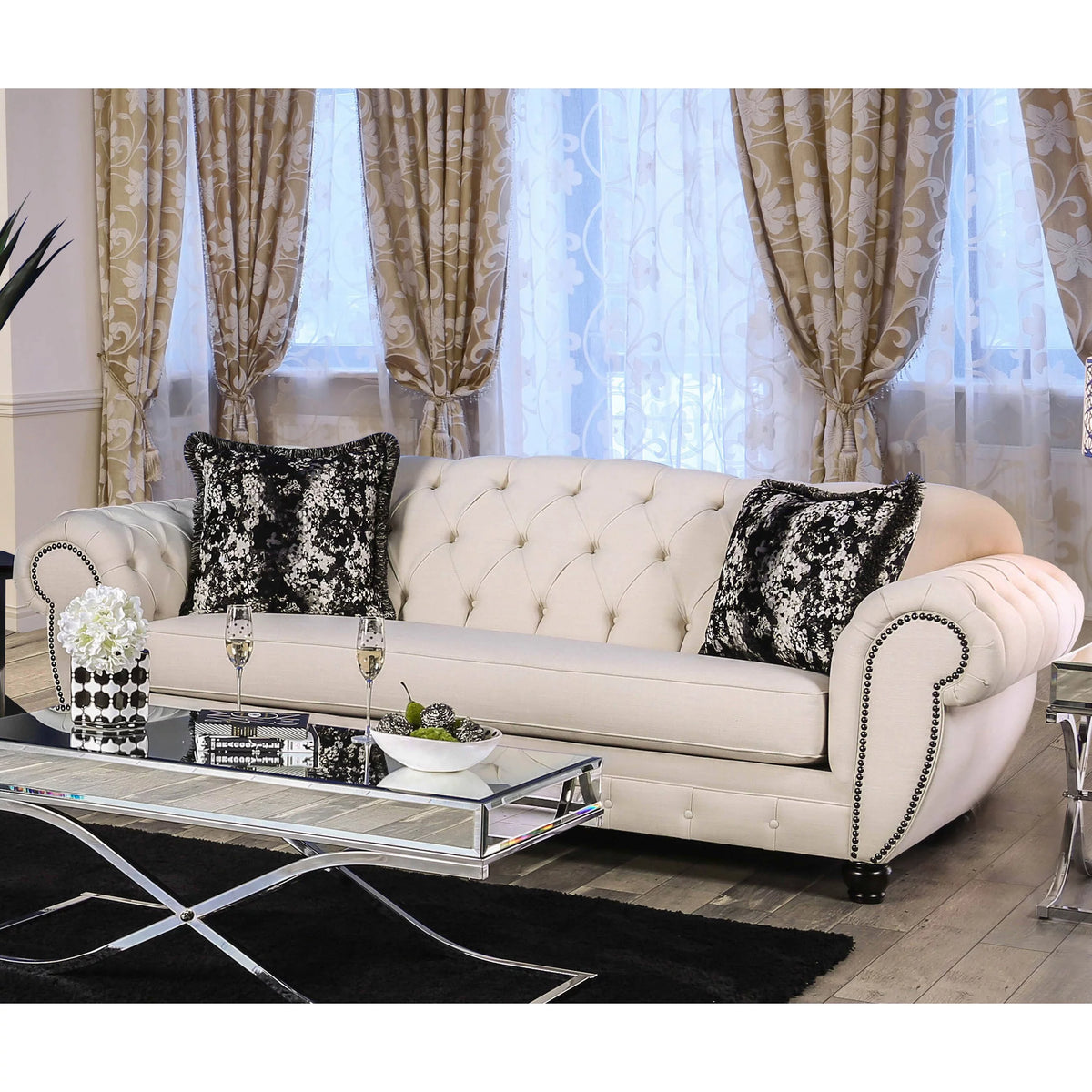 Beige Fabric Upholstered Sofa E5012
