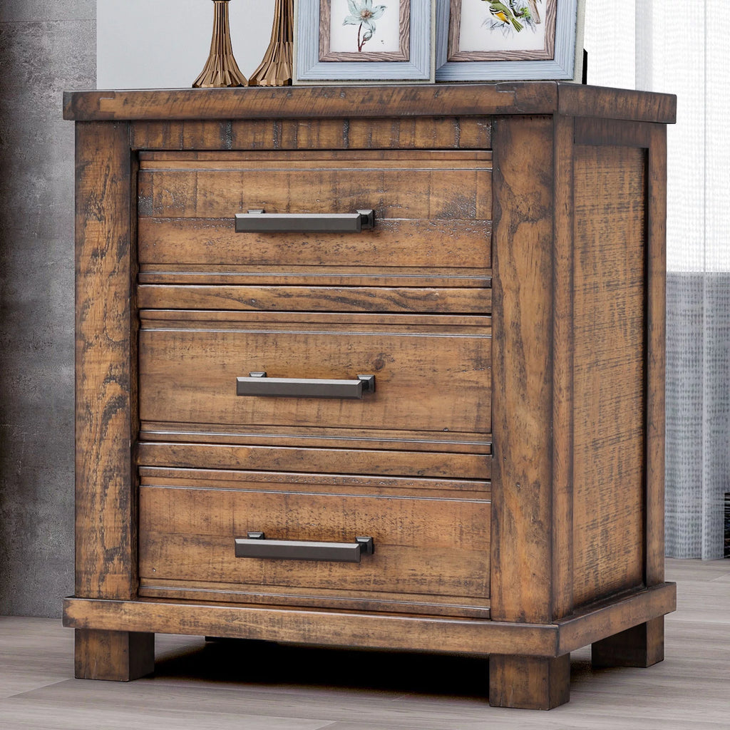 Solid Wood Nightstand with Three Drawers B837401
