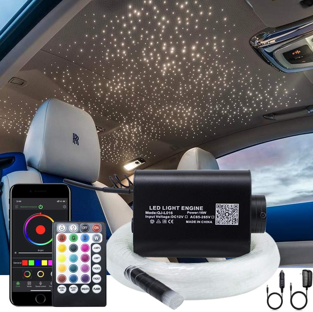 16W Fibre Optic Star Ceiling Light Kit RGBW Sound Sensor with Remote and Fiber Cable 550pcs 0.75mm 13.1ft/4m Q881