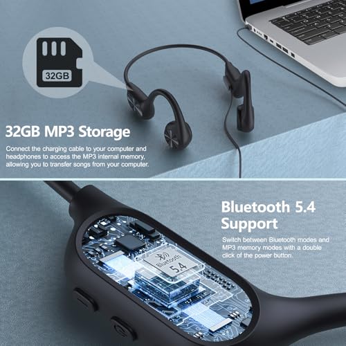 Bone Conduction Headphones Bluetooth 5.4 IPX8 Waterproof 32G Memory Underwater Headphone with MP3-Player T111