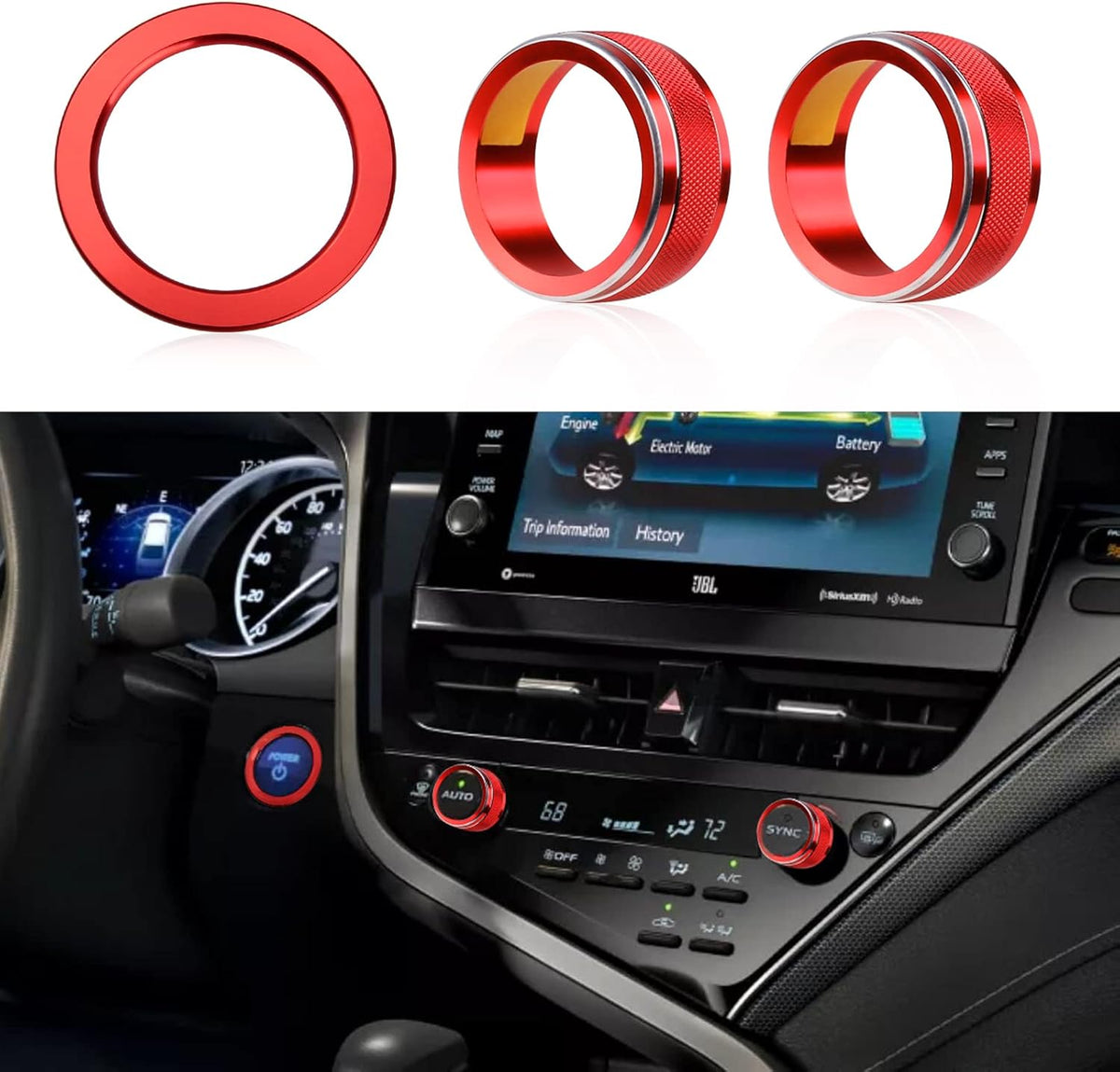Red Center Console AC Button Covers with Engine Start Stop Push Button Cover M2299