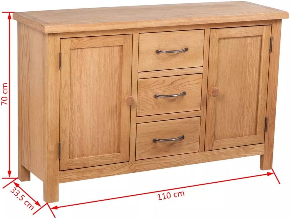 Oak Wooden Sideboard with 3 Drawers and 2 Cupboards Storage Cabinet Z893618