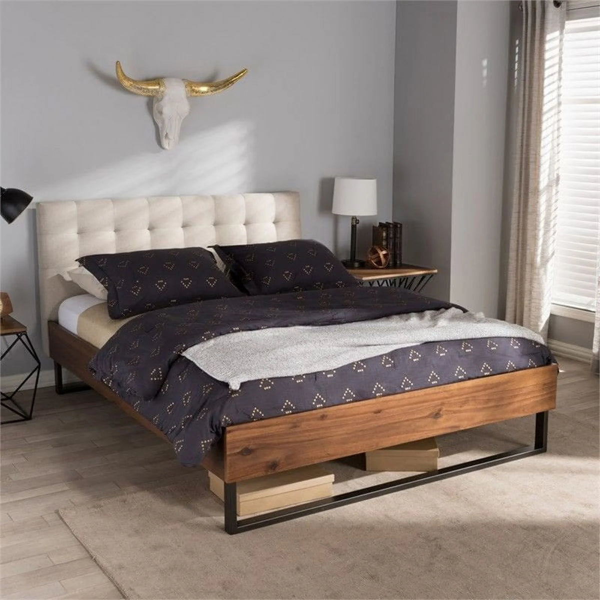 Beige and Brown Tufted Queen Platform Bed X429100