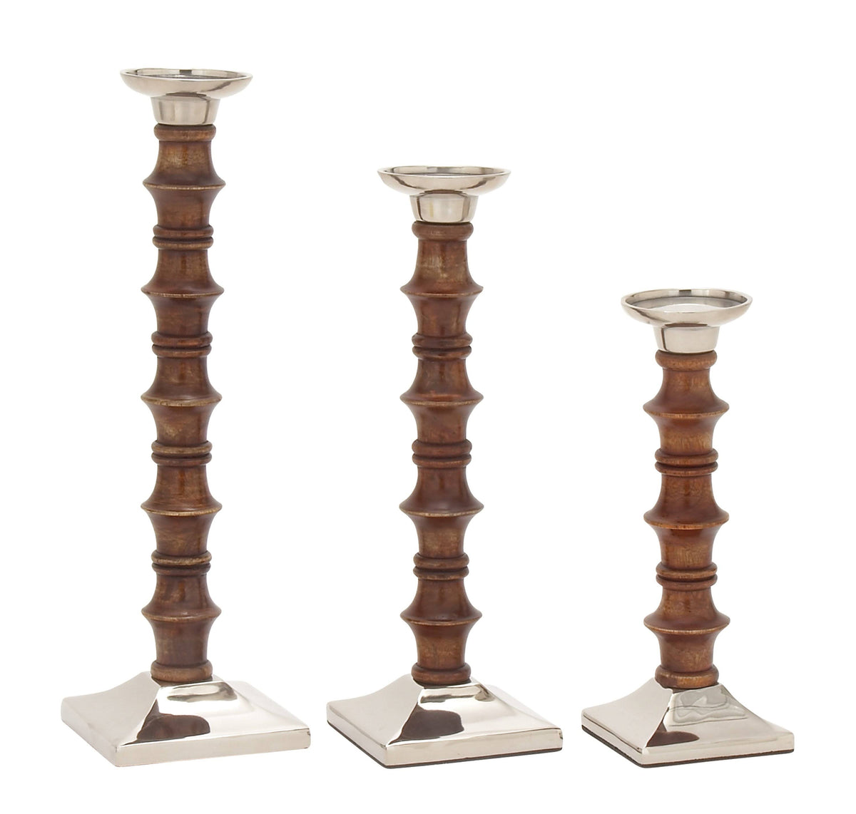 Wood and Aluminum Pillar Candle Holders (Set of 3) X342