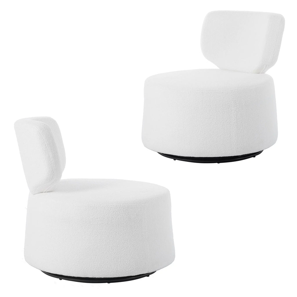 White Round Plush Upholstered Swivel Chair N41244