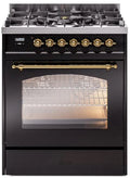 30 Dual Fuel Natural Gas Range in Black with Brass Trim P3874