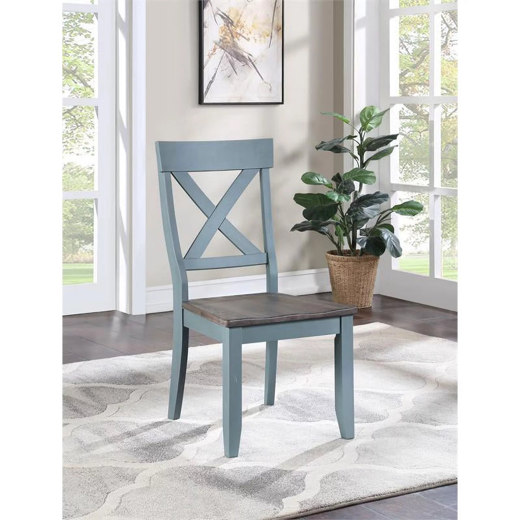 Blue Wood Crossback Dining Chairs Set of 2 K88050