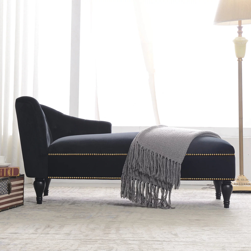 Black Velvet Button Tufted Chaise Lounge A565