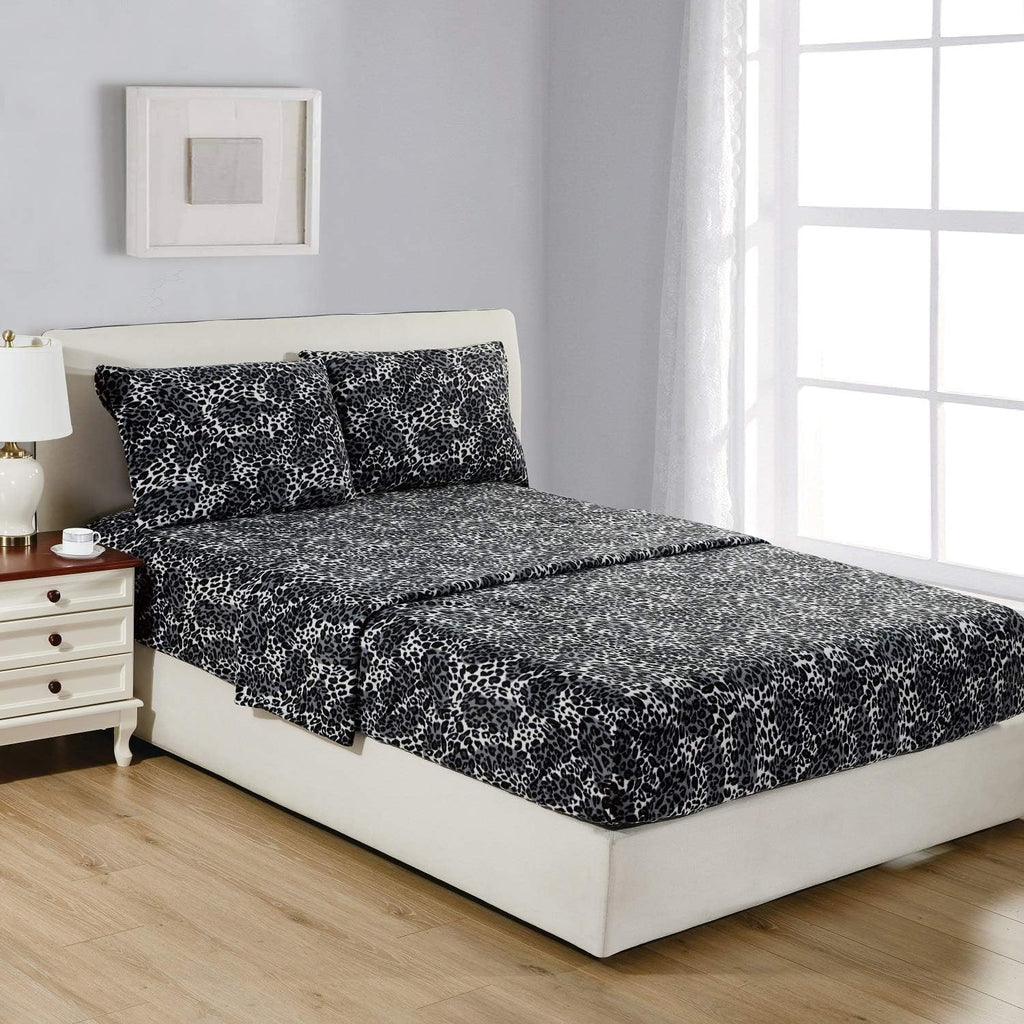 Leopard Full Polar Fleece Microfiber Bed Sheet Set, 4 Pcs E784