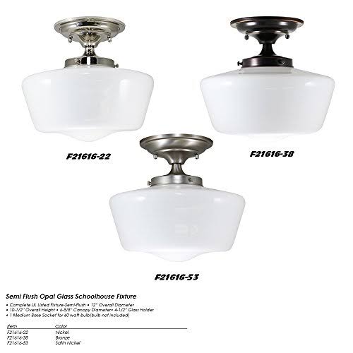 Semi-Flush Opal Glass Schoolhouse Fixture Satin Nickel Finish T795251