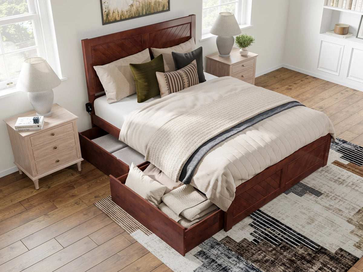 Queen Solid Wood Platform Bed with Storage Drawers R5291