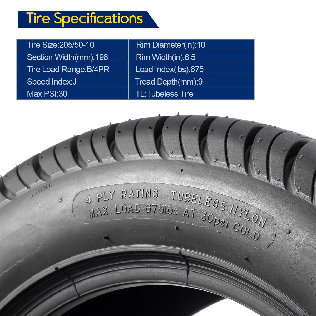 205/50-10 Golf Cart Tires 4PR Tubeless M35987
