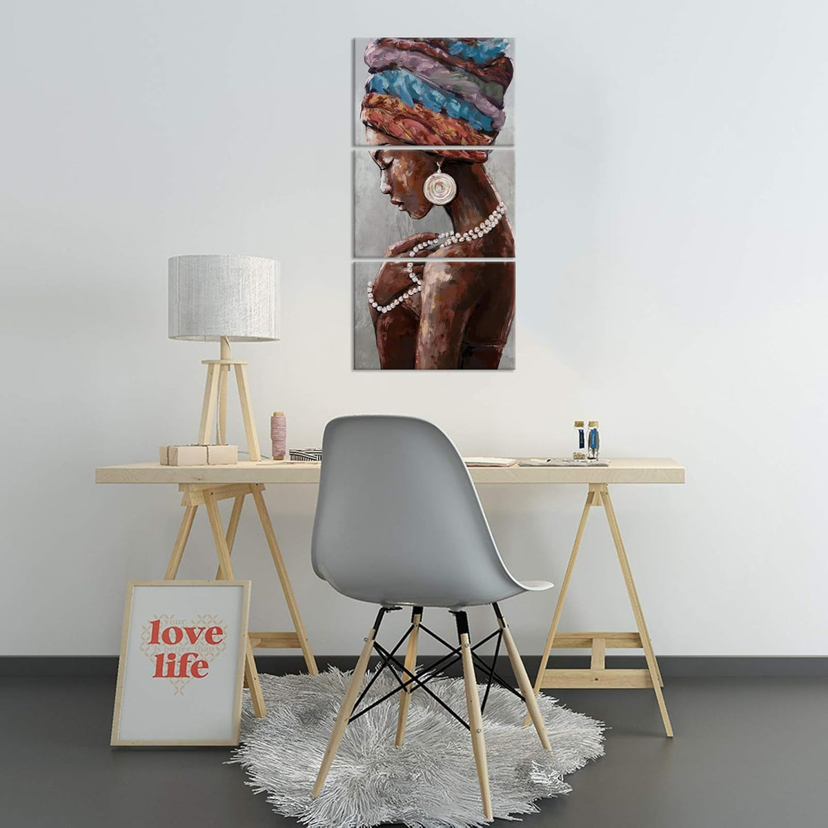 3 Pieces African Canvas Wall Art Stretched and Framed 16x24inchx3pcs X1316