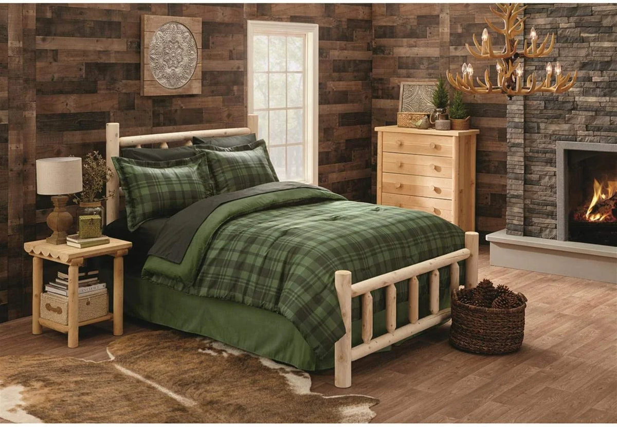 Rustic Natural Unfinished Wooden Queen Bed with Headboard and Footboard U98149