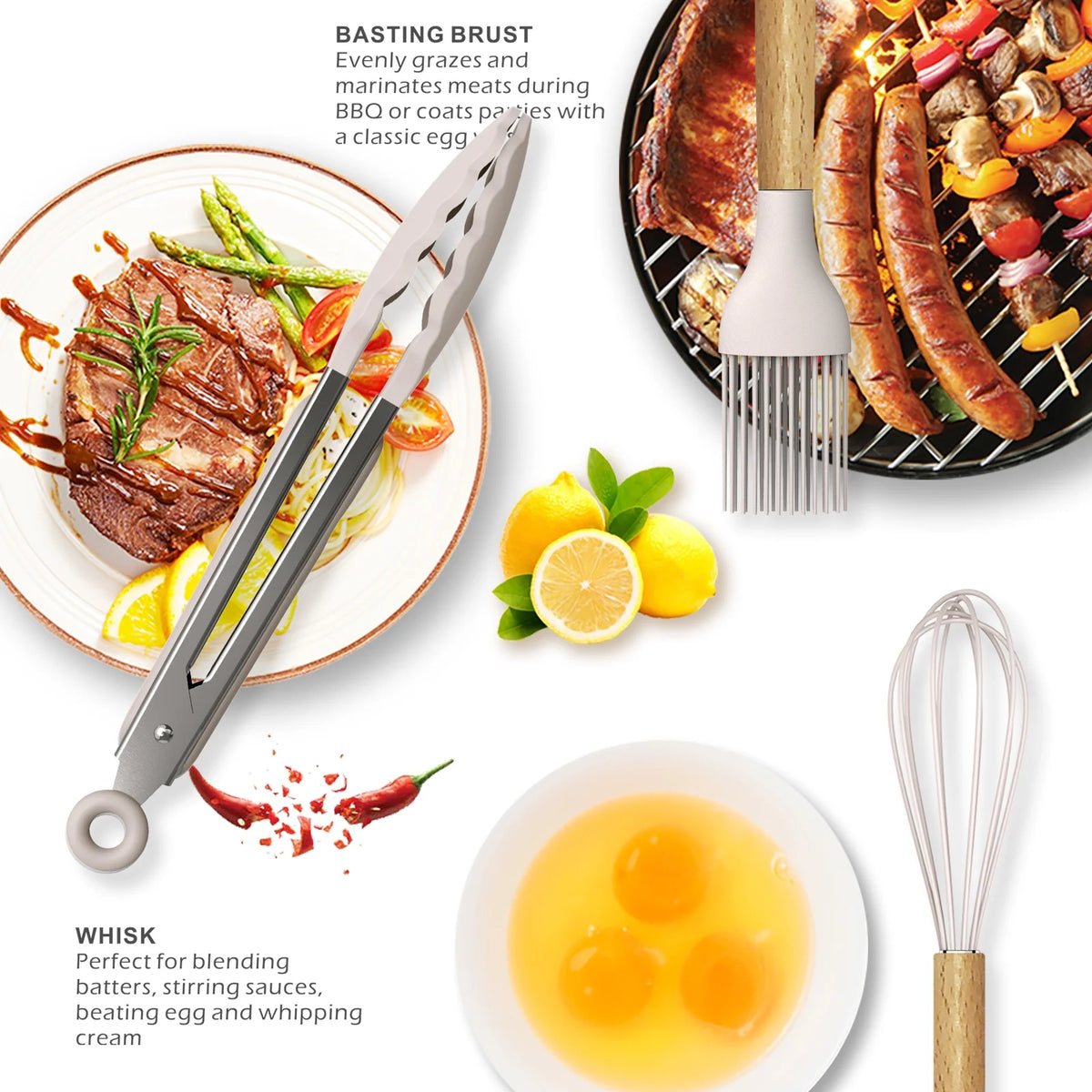 Silicone Cooking Utensils Set Wooden Handles Non-Stick Cookware X1150
