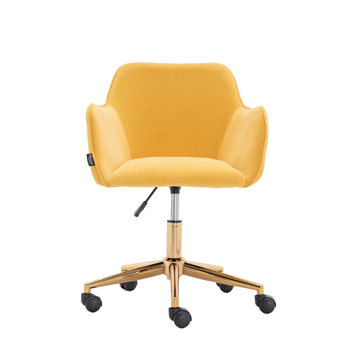 Yellow Velvet Adjustable Height Office Chair with Gold Metal Legs and Wheels C7027